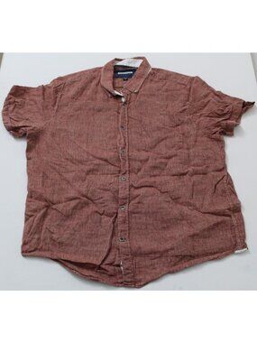 32 Bar Blues Mens XL Red Rust Cotton Linen Short Sleeve Button Down Shirt